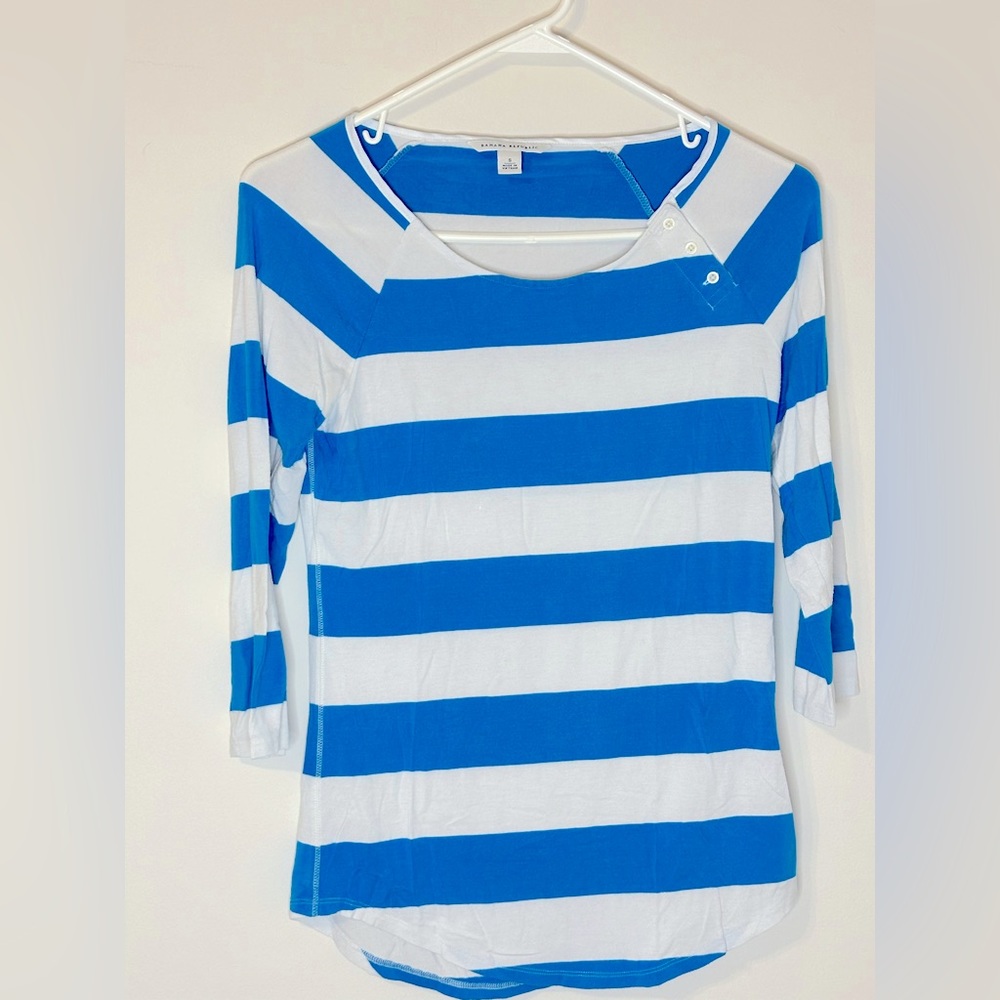 Banana Republic Blue/White Striped 3/4 Sleeve Top, Size Small